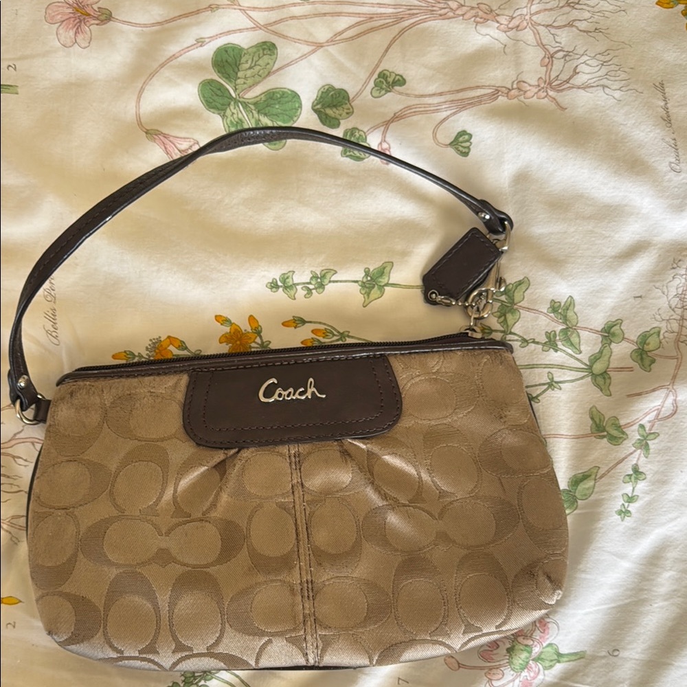 Coach Tan Monogram Clutch Wristlet